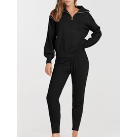 ANRABESS 2 Piece Outfits for Women Sweat Suit Knit Sweater Set Loungewear Matching Set 2023 Fall Winter Fashion Clothes Sweatsuit Jogger Tracksuit Ci779-hei-S