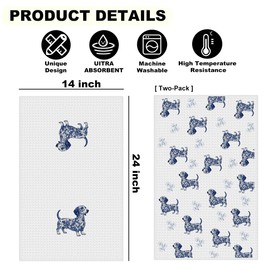 2Pcs Chinoiserie Dachshund Kitchen Towels, Weiner Dog Gifts for Women