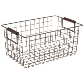 Pearl Metal N-8317 Basket, Brown, Small Wire Basket, Wood Handle