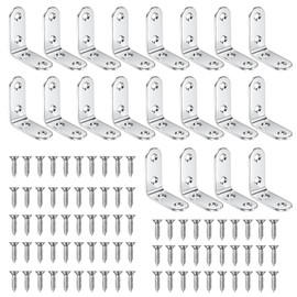 Pack of 20 Angle Connectors 40 x 40 mm Metal Angle 90 Degree L Angle Steel Angle Right Angle Bracket with 80 Screws Stainless Steel Mounting Angle for Table Chair Bookshelf Wood Furniture - Silver