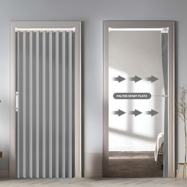 Magnetic Blackout Door Curtain, Foldable Room Divider for Bathroom/Bedroom/Living Room, Accordion Design (Gray)