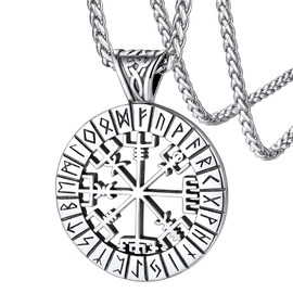 FaithHeart Vegvisir Pendant Necklace for Men Stainless Steel Norse Viking Compass Amulet for Male Protective Talisman Jewelry