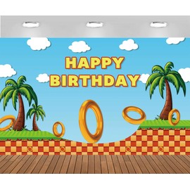 Zliisang 5.9x3.6ft Cartoon Blue Sky Birthday Party Backdrop Palm Golden Rings Happy Birthday Party Decorations