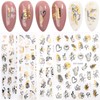 LANODO 2038 Nail Stickers, 9 Pieces, 3D, Black, Gold, Art,