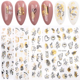 LANODO 2038 Nail Stickers, 9 Pieces, 3D, Black, Gold, Art, Multiple Styles, DIY, Nail Sticker Set, Beautiful