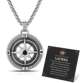FANCIBAND Graduation Gift for Men Boys 316L Stainless Steel Necklace with Compass Graduation Jewellery Gift for Graduation Son Boyfriend Girlfriend Teacher Doctor, Stainless Steel Stone, No Gemstone