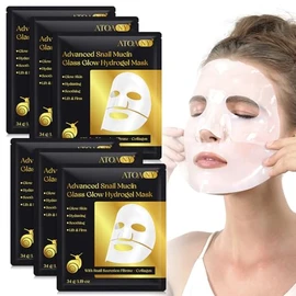 Advanced Snail Mucin Glass Glow Hydrogel Mask, Bio Collagen Real Deep Mask Overnight, Minimiert die Poren, Hydrogel Maske für die Nacht, Glättet und Hydratisiert mit Glow-Effekt (6pcs)