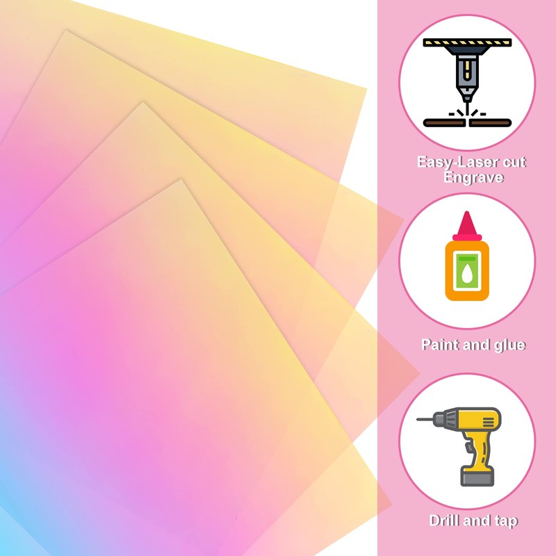 JMIATRY 4PCS Iridescent Acrylic Sheet 1/8 Thick Translucent Color Acrylic