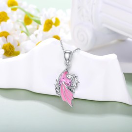 LONAGO Dragon Birthstone Necklace Wyvern Dragon Pendant Necklace Gift for Women (October - Pink Tourmaline)