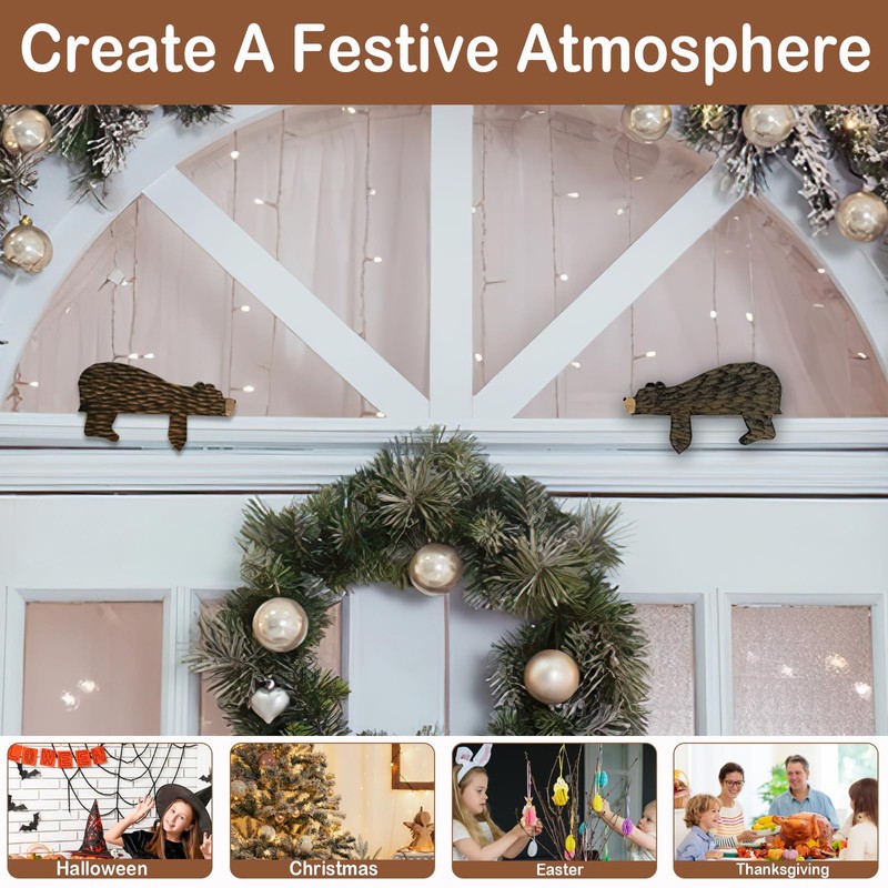 Wooden Door Topper (Left Side) - Cute Bear Shape, Rustic