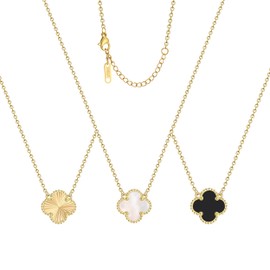 AIPPK Clover Pendant Necklace Set for Women 18K Gold Plated Van Cleef Four Leaf Clover Necklace Lucky Simple Jewelry Gifts for Women 3Pcs (Black+White+Gold)