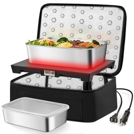Lonfliness Portable Oven with a Lunch Box Electric Food Warmer 12V/24V/110V 3-in-1 Car Mini Food Heater Heated Lunch Box for Men Women Adults Work Car Truck Travel Office Home Use Black