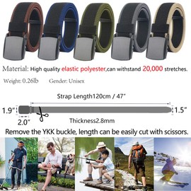 LionVII Elastic Belts Men Stretch Canvas Belt Durable Plastic Buckle for Work Travel Sports Trim to Fit 27-46" Waist, Black & Blue, Large