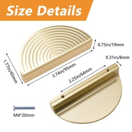 MOROBOR Half Moon Drawer Handles, 4PCS Brushed Copper Semi Circle Pulls Aluminum Alloy Hardware Modern Simple Double Hole Handle for Drawer Cabinet Wardrobe (Arc Line Pattern)