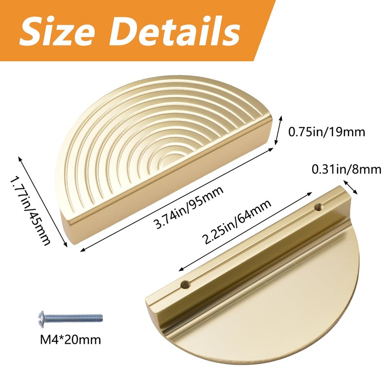 MOROBOR Half Moon Drawer Handles, 4PCS Brushed Copper Semi Circle