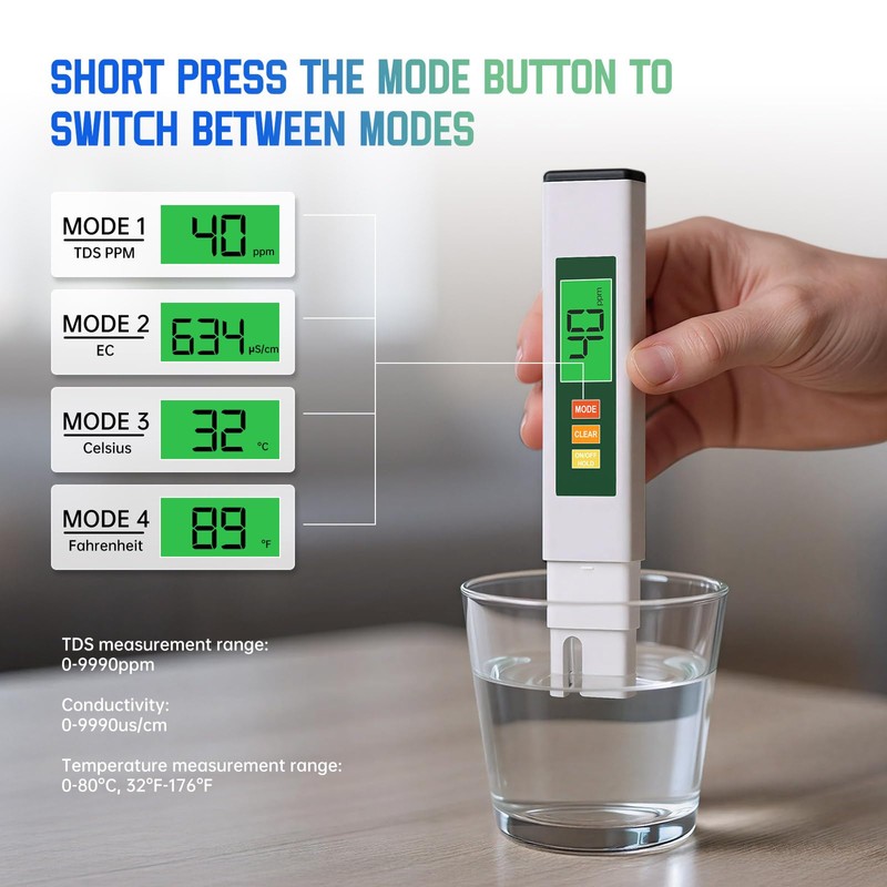TDS Water Tester, 4 in 1 TDS Meter Digital Water