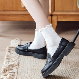 Mcool Mary Womens Crew Socks White Ruffle Socks Casual Cotton Knit Warm Comfy Lettuce High Ankle Dress Socks For Women 6 Pack