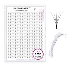 NAGARAKU 5D Premade Fan Eyelashes, 320 Fans Volume, Premade Fans Lash, Long Handle, Thin Base, Point, Natural, Fluffy Ready Fan Eyelash Extension, Black, 16 Rows, Box XL (0.07 C 11 mm)