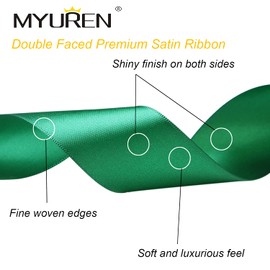 10mm Solid Satin Ribbon Green Double Face Satin Ribbon for Crafts, Gift Wrapping，Party Favor， Baby Shower，Invitation Embellishments，DIY Hair Accessories (45 Meters)