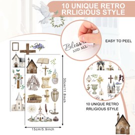 Whaline 10 Sheet Christian Bible Rub on Transfer for Crafts Church Cross Floral Candle Rub on Transfer Inspirational Religious Furniture Decal for Spring Journals Scrapbooking Diary Envelope Decor