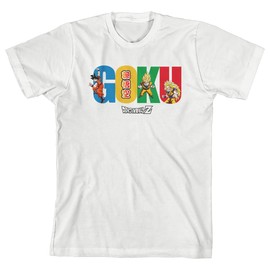 Dragon Ball Z Goku Multi-Colored Text Boy's White T-Shirt-XS