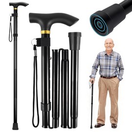 INGEQUIS Bastón Plegable Ajustable para Caminar, Bastones para Adulto Mayor, Fácil de Llevar y Transportar, 5 Alturas Ajustables Cane, Taburete de Mano de Acero Inoxidable