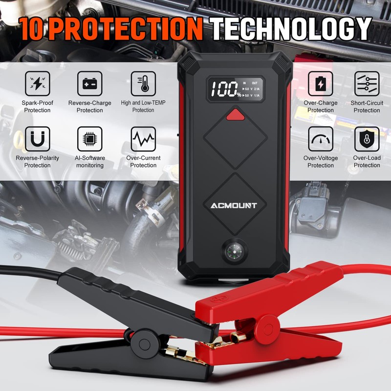 Acmount P100 Car Jump Starter, 5000A Peak Lithium Jump Starter