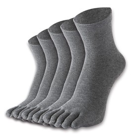 XCHMYi Men's 5 Toe Socks, Business Socks, Reinforced Edition, Antibacterial, Deodorizing, Breathable, Four Seasons, 5 Pair Set, 9.8 - 11.0 inches (25 - 28 cm), Medium tube dark gray *5
