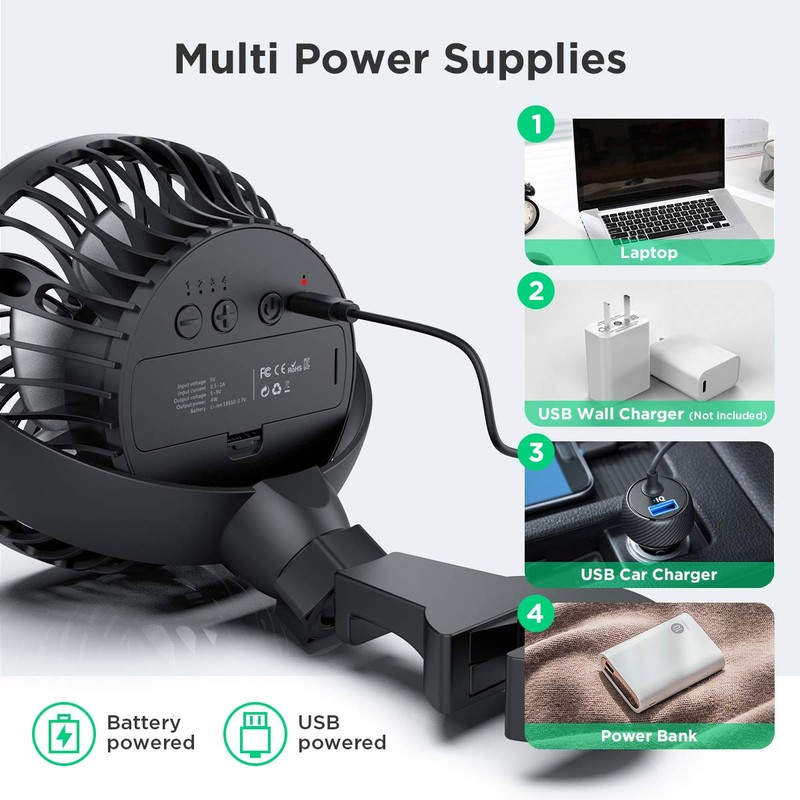 LEMOISTAR Car Fan, USB Powered Car Circulator with Multi-Directional Hook,