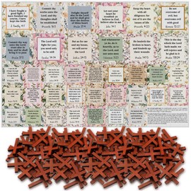 Fanfanwin Pocket Prayer Quilt Panel Squares with Small Wooden Crosses Mini Scripture Pocket Prayer Quilt for Friend Family Religious Spiritual Gift Easter Reward Gift(Color Simple)
