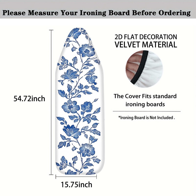 Nuxovilar White Background with Blue Floral Vines Ironing Board Cover,