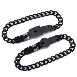 SONGCHANGJEWELRY Lock and Key Couples Bracelets - BFF Bracelets for 2 Lock and Key, Romantic Gift for Valentines Day, Birthday, Christmas, Wedding, Anniversary (a pair black bracelet)