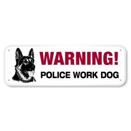 Warning Police Work Dog Metal Signs Decor Kitchen Metal Sign Holder Stand 16"x 6"