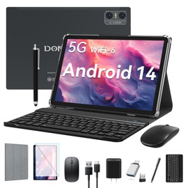 Android 14 Tablet 2025 Latest Tablets, 10 inch Tablet (4+4)GB RAM 64GB ROM 1TB Expand, 2 in 1 Tablets with Keyboard, Case, Stylus, Octa-Core Tableta PC, WiFi 6, Bluetooth, Dual Camera,7000mAh Battery