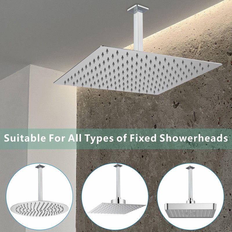 Voolan Shower Arm with Flange, Ceiling Mounted Fixed Shower Pipe,