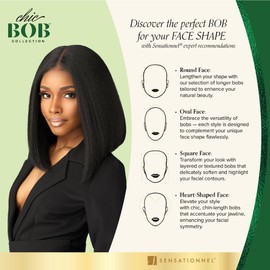 Sensationnel Chicbob Lace Frontwig - Lob Unit 8 Face Framing Glueless Wig Wide 5 Inch Deep Part Synthetic Preplucked Hairline (1 JETBLACK)