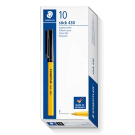 STAEDTLER Medium Stick 430 F-9 Ballpoint Pen Fine, Black, Box of 10