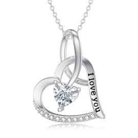WTYIM Collar de corazón de moissanita de 1 quilate para mujer, plata de ley S925, colgante de moissanita I Love You, collar de concienciación sobre el cáncer, día de San Valentín, cumpleaños, regalos de Navidad para ella, mamá, esposa, novia, Plata ester