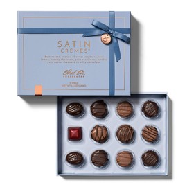 Ethel M Chocolates 12 Piece Satin Crème Collection Premium Chocolate Assortment Candy Gift Box - Smooth Cream Center Chocolate Truffle Coated With Ethel M's Signature Milk And Dark Chocolate