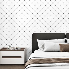 Yullpaper White Geometric Wallpaper Peel and Stick Geometric Wallpapers for Kitchen Cabinets White Contact Paper Self Adhesive Checkered Wallpaper for Bedroom Bathroom Walls Vinyl 17.5''×102.3’’
