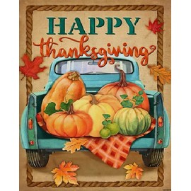 YEEIFFD DIY 5D Pumpkin Truck Diamond Painting Kits for Adults Kids Full Round Drill Happy Thanksgiving Diamond Art Painting Gem Art Craft for Home Wall Decor Gift 12x16 inch