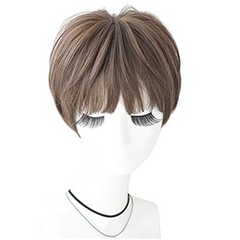 Full Wig Handsome Short Short Bangs Gradient Hair Arrangement Neckline Volume Curl Straight Whorl Heat Resistant Natural Volume Loss Feeling (Cool Ash Brown)