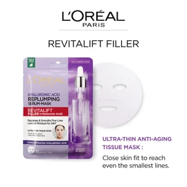 L'Oréal Paris, Replumping Sheet Mask, Hydrating & Smoothing, Revitalift Filler, 1 pc