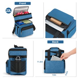 holuxer Insulated Lunch Bag & Lunch Box for Men - Double Deck Reusable Lunch Bag for Women Tote Cooler Bag Leakproof Soft Expandable - Extra Large Lunchbox for Work/Adult/Picnic/Outdoor (Blue，22L)