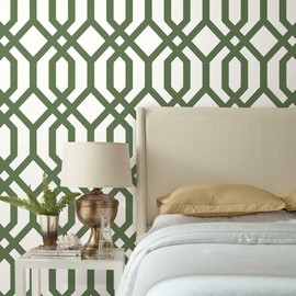 RoomMates RMK12016WP Green and White Gazebo Lattice Peel and Stick Wallpaper