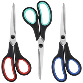 Paper Scissors 3 Pack, Sturdy 8" Stainless Steel Office Scissors with Ultra Sharp 2.5mm Blades, Comfort-Grip Handles, Multipurpose Shears for Home School Office Art Craft Sewing Tailor