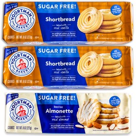 Voortman Sugar Free Cookies - Variety Pack - Shortbread Swirl (2, 8oz packs) - Iced Almonette (1, 8oz pack) - Made with Real Ingredients - 3 Packs Total