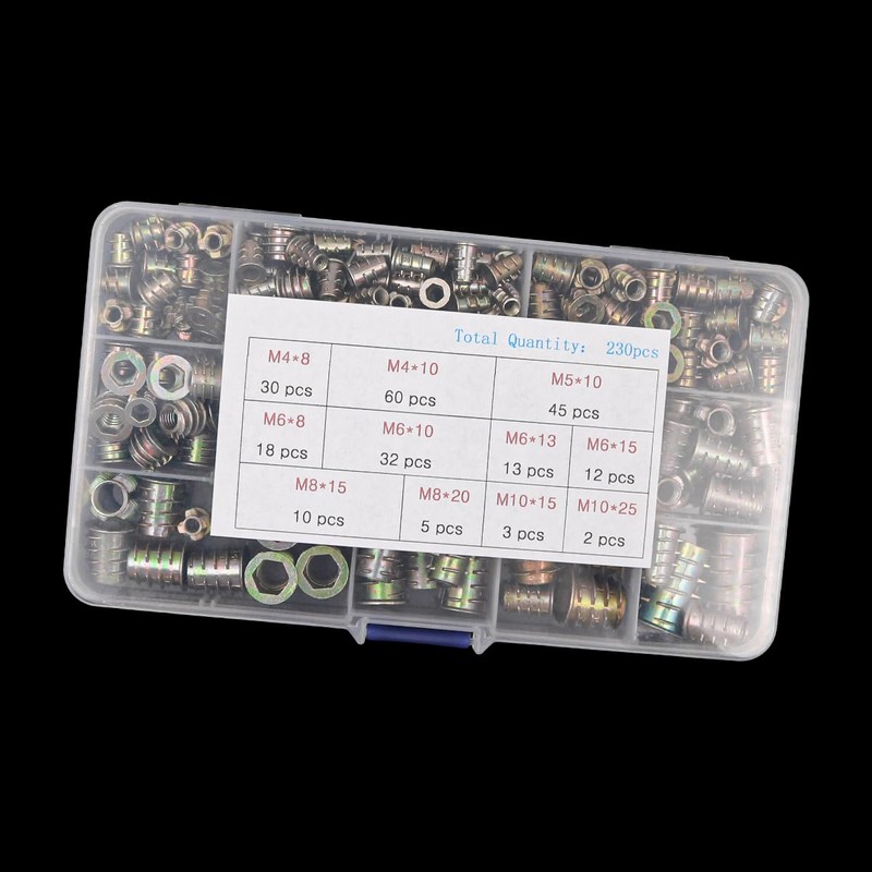 230 Pcs NUZAMAS Threaded Inserts Nuts Zinc Alloy Hex Socket