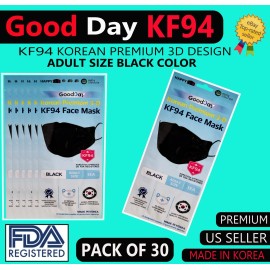 TK FASHION MASK Happy Life, Good Day KF94 Face Mask Adult Size, Black Color, Choose Yours  - KF94 10pcs Black
