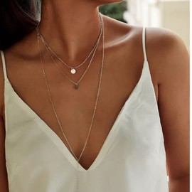 Aneneiceera Boho Layered Coin Necklace Sequins Choker Gold Round Disc Necklace Sequins Pendant Multilayer Necklace Chain Wedding Jewellery Long Necklaces for Women and Girls Gift, Metal